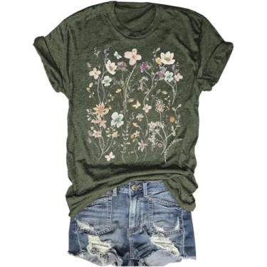 Imagem de Camisetas femininas florais vintage boho flores silvestres estampa de flores silvestres camisetas verão natureza camisetas tops, A-b14a-green1, M