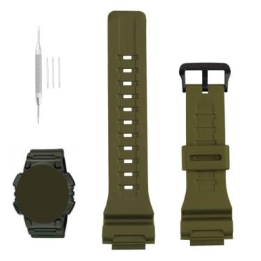 Imagem de XIW Pulseira de relógio de resina de substituição masculina compatível com Casio GShock AQ-S810 S810W S800W SGW-300H 400H 500H W-S200H 800H 216H 735H AE-1000W 1200 1300, Verde militar, 19mm, Clássico