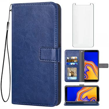 Imagem de Asuwish Capa tipo carteira compatível com Samsung Galaxy J4 Plus, protetor de tela de vidro temperado e suporte de couro para cartão, acessórios de celular, capas para celular para Glaxay J4 Prime
