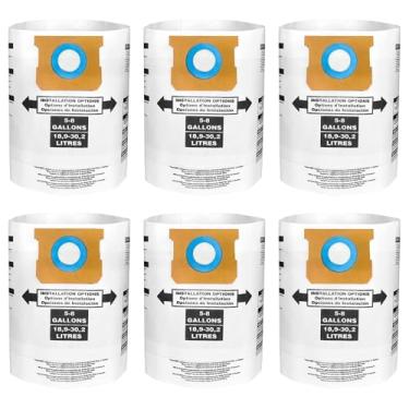 Imagem de Pacote com 6 sacos de filtro 90661 Tipo E / 90671 Tipo H compatíveis com Shop Vac 5-8 galões aspirador molhado/seco, parte 9066100 9066133 9067100 9067133