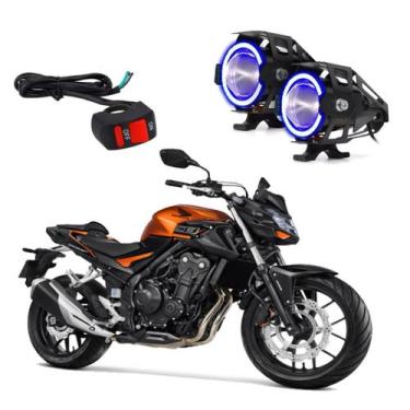 Imagem de Kit Led Farol Milha Moto CB500F 2017 2018 2019 Angel Eye Azul U7 - Led