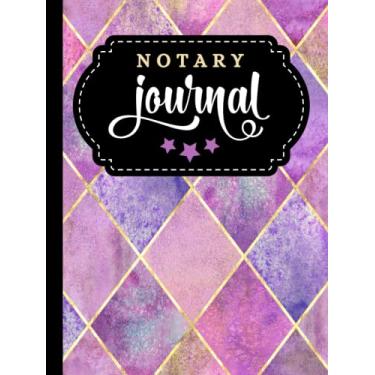 Imagem de Hardcover Notary Journal: 8.5x11 Large Notarial Logbook/With 200 Numbered Pages - Two Record Logs Per Page / 400 Records/Ledger Book Gift For ... Purple Pink Gold - Watercolor Diamond Pattern