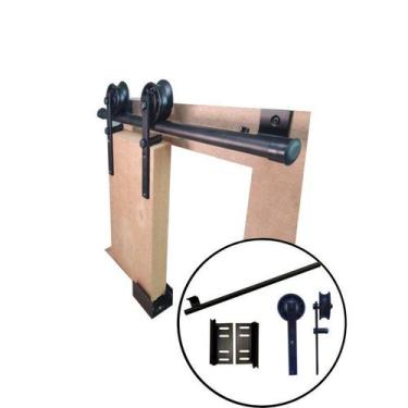 Imagem de Kit p/ Porta Dupla Celeiro - Trilho Tubular 3,00 M - Preto - Al-Fer - 