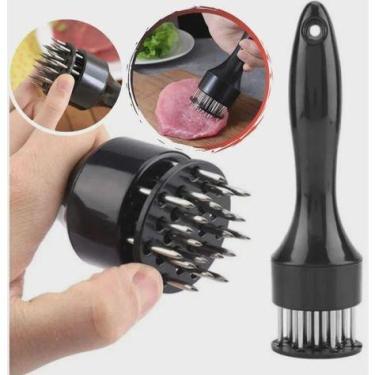 Imagem de Amaciador Batedor De Carne Bife Com Furador Manual Aço Inox. - Plena M