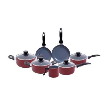 Imagem de Jogo de panelas antiaderente cerâmica 7 pçs vermelha - Oikos, U, Verme