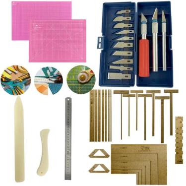 Imagem de Kit Base de Corte 90x60 Gabarito Encadernação Cartonagem Esquadros Est
