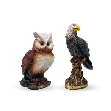 Imagem de Kit 1 Coruja Base M E 1 Gavião Águia No Tronco 22 Cm Espanta Pombos Em