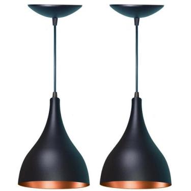 Imagem de Kit 2 Lustres Pendente Gota em Alumínio  Preta Fosca e Cobre - Estillo