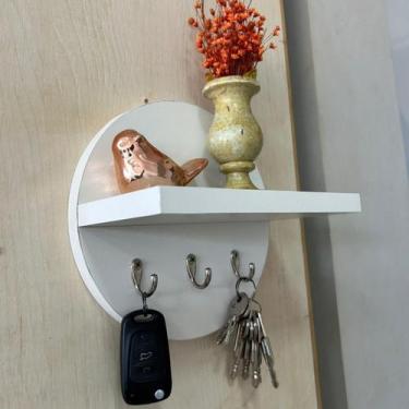 Imagem de Porta Chaves de Parede com Prateleira Moderno branco MDF - L.M.D.F Móv