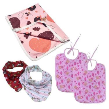 Imagem de Kit Conforto Bebê 5 Peças Bandana Babador e Cueiro Estampado - Koala B