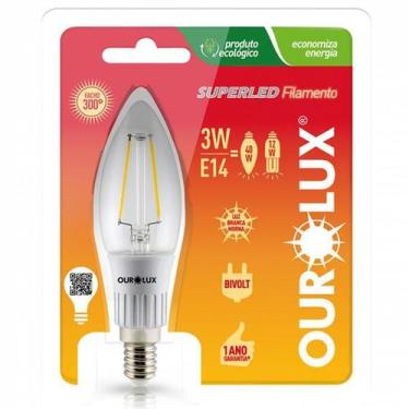 Imagem de Lampada LED Vela Filamento Clara Bocal E-14 3 watts  2700K branco morn