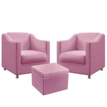 Imagem de 2 Poltronas Estofada Alya com Puff Quasar Sued Rosê Aradecor, Rosê, ÚN