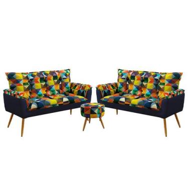 Imagem de Kit 2 Poltronas Estofadas Namoradeira Beta com Puff Solar Sued Estampa