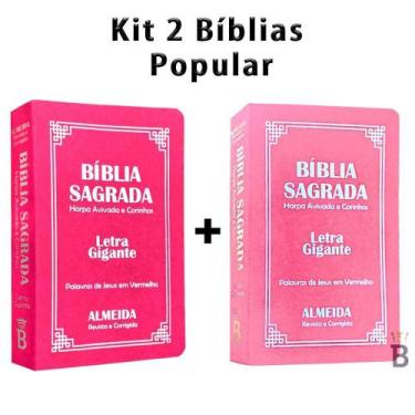 Imagem de Kit 2 Biblias Sagrada Letra Gigante Luxo Popular - Pink e Rosa- Com Ha