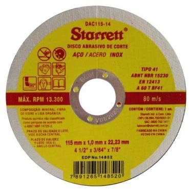 Imagem de Disco de Corte Aço Inox 115mm Starret - STARRETT