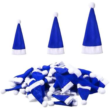 Imagem de SATINIOR 48 peças de 6,7 polegadas, 4,72 polegadas, 6,75 polegadas mini chapéus de Papai Noel mini chapéu de Natal chapéu de pirulito de Natal para artesanato (azul)