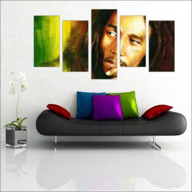 Imagem de Quadro Decorativo Banda Bob Marley Raggae Salas Quartos 5 peças com Mo