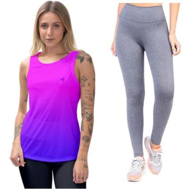 Imagem de Kit Regata Feminina Camiseta Calça Legging Blusa Esportiva Cavada Térm