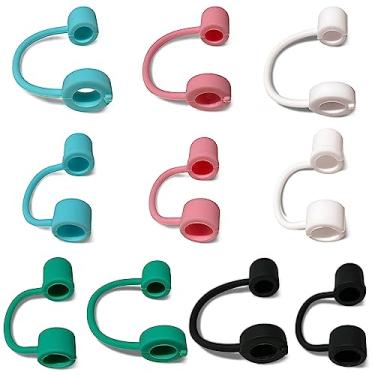 Imagem de Tampa de palha – 10 peças coloridas de silicone protetor de tampas de canudo – Capa reutilizável para canudo – Toppers Beber Canudo Plugues