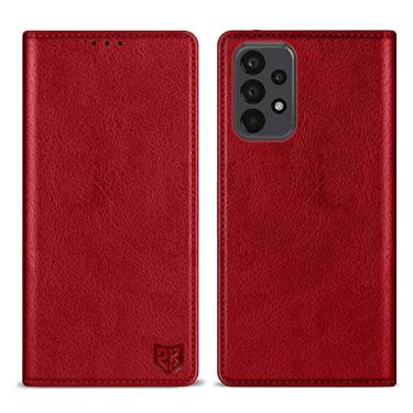 Imagem de ZZXX Capa carteira para Samsung Galaxy A23 5G/4G com [bloqueio RFID] compartimento para cartão, capa protetora de couro magnético forte dobrável para celular Samsung Galaxy A23 5G/4G (Vermelho-16,8