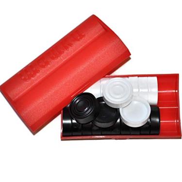 Imagem de Set of 24 Pieces Plastic Checkers Black White Draughts Game Russian Shashki Red Case