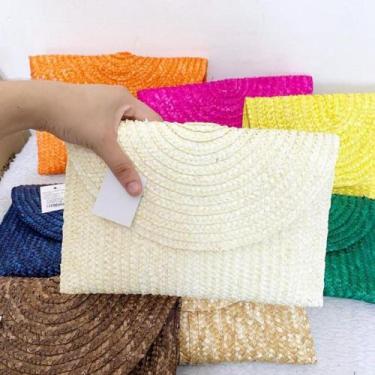 Imagem de Bolsa feminina de Palha Carteira de Mão Praia e Festa - FG, Nude