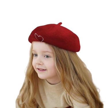 Imagem de AIBEARTY Boina infantil de pérola francesa para meninas, gorro quente de inverno, Coração vermelho, tamanho �nico