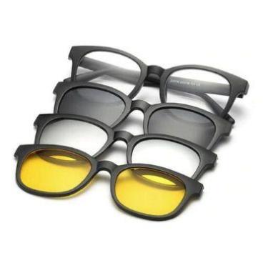 Imagem de Armação de Óculos + 3 Lentes Clip On Solares e Noturna - Vinkin, Preto
