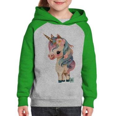 Imagem de Moletom Infantil Unicórnio e Flores - Foca na Moda, Cinza, Verde, 12