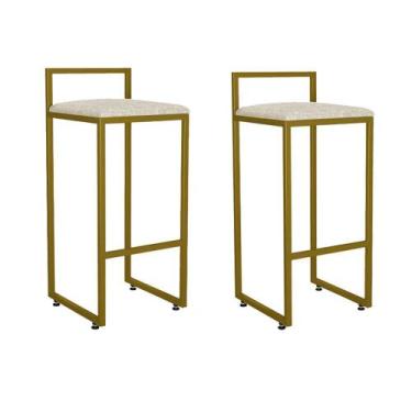 Imagem de Kit 02 Banqueta Alta Industrial 0,78 cm Metal Dourada Linho Cru - Vall