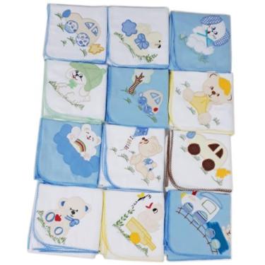 Imagem de Cueiro Flanelado 80x80 Bordado Com Crochê Kit Com 6 - Dugu, Masculino 