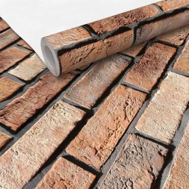 Imagem de Papel de Parede Vinilico Lavável Tijolo Marrom Rústico 3m - 7decorstor