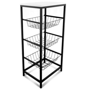 Imagem de Fruteira De Cozinha De Chão Montreal Em Aço E Mdf 3 Cestos Preto e Bra