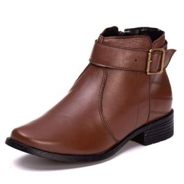 Imagem de Bota Cano Curto Feminina Em Couro - Pettinari, Caramelo, 35