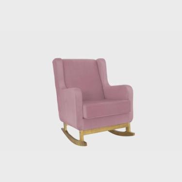 Imagem de Poltrona Amamentação Áquila Balanço veludo Rosa - Conceito Estofados