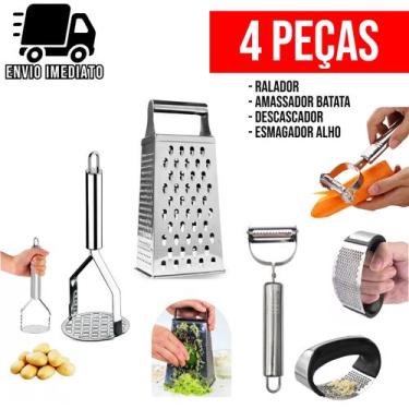 Imagem de Kit Amassador de Batata Descascador Legumes Esmagador e Ralador 4 Face