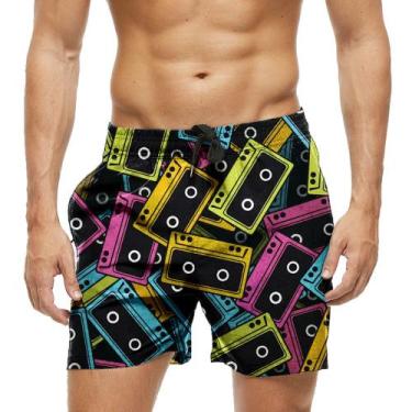 Imagem de Short Praia Shorts Banho Bermuda Verão Discos Coloridos Música 777 - S