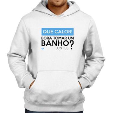 Imagem de Moletom Que calor! Bora tomar um banho juntos - Foca na Moda, Branco, 