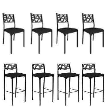 Imagem de Kit 4 Cadeira e 4 Banquetas Luiza Gourmet-Assento preto - GAT MAGAZINE