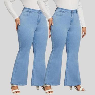 Imagem de KIT 2 Calças Flare Plus SizeJeans Feminina Boca de Sino Cintura Alta M