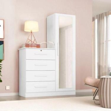 Imagem de Cômoda Belize Plus 4 Gavetas e Porta com Espelho - Branco Textura - Es