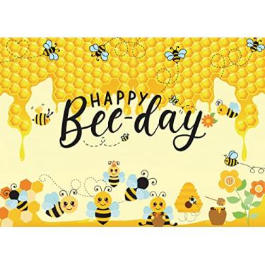 Imagem de LYCGS 6X4FT Happy Bee Day Backdrop Yellow Honeycomb Backdrop Happy Bee Day Banner Bee Flowers Birthday Party Backdrop Baby Birthday Party Decorations Honeycomb Party Decorations X-1