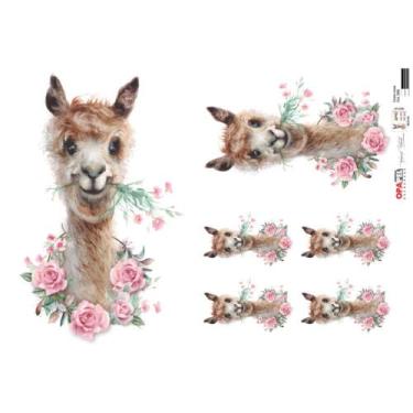 Imagem de Papel para Decoupage OPAPEL 30x45 - Lhama e Rosas - Opa Criando Arte