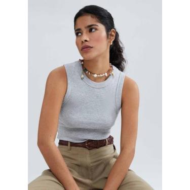 Imagem de Regata Feminina Slim Em Ribana Canelada - Hering, M, Cinza