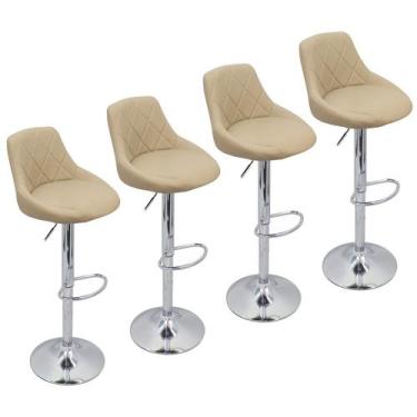 Imagem de Kit 4 Banquetas Milano Carmel Estofada Giratória c/ Regulagem - Bege -