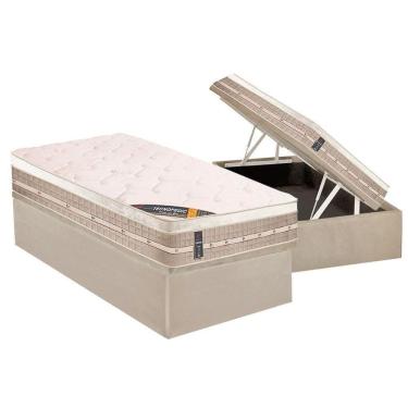 Imagem de Cama Box Baú Solteiro: Colchão Molas Bonnel Castor Premium Tecnopedic + Base Crc Suede Clean(88x188)