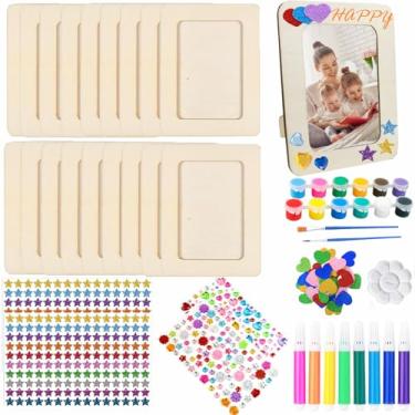 Imagem de 18 Packs Wooden Picture Frames for Craft, 7.5"x5.5" Unfinished Wooden DIY Photo Frame with Brushes Painting Tools Color Pen Rhinestone Stickers Glitter Stickers Set for Arts Projects