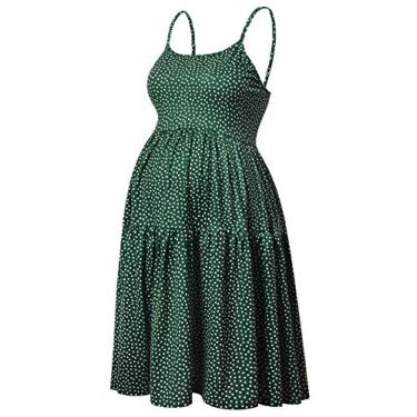 Imagem de GINKANA Vestido feminino sem mangas para gestantes com tiras ajustáveis para o verão casual para uso diário ou chá de bebê, Verde com bolinhas brancas, GG