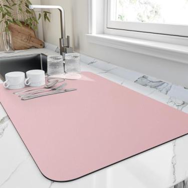 Imagem de HotLive Tapete de Secagem de Pratos para Bancada de Cozinha, Tapetes de Drenagem Resistentes Ao Calor com Revestimento de Borracha Antiderrapante, Tapete de Drenagem Superabsorvent (18" X 32", Rosa)