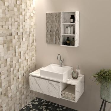 Imagem de Conjunto Banheiro Suspenso com Cuba e Espelheira Mármore Branco Tecno Mobili